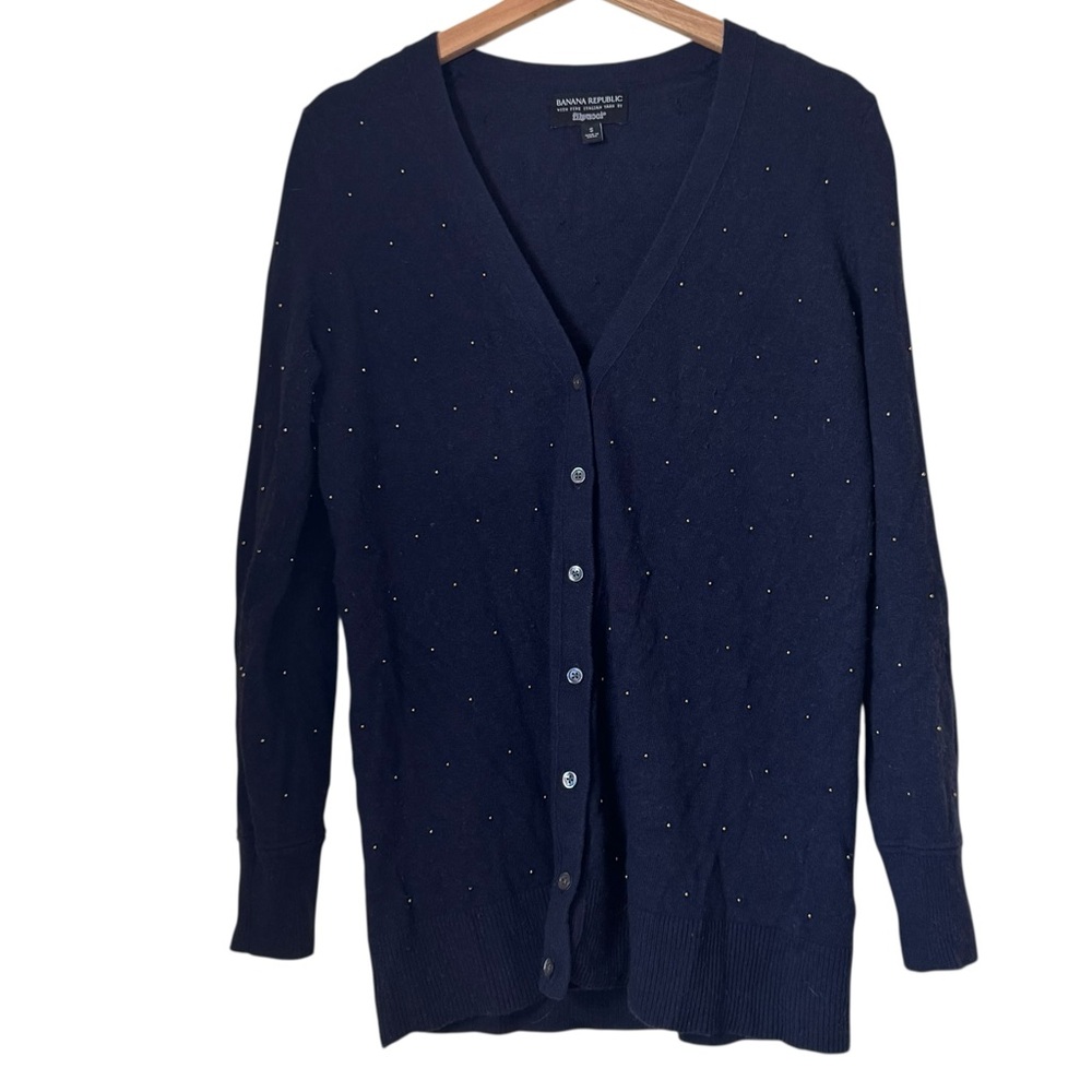Banana Republic Filpucci Women Navy Blue Beaded Merino Wool Cardigan